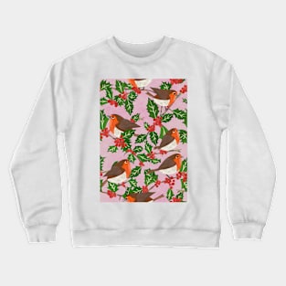 Paper cut robins in a holly tree repeat pattern Crewneck Sweatshirt